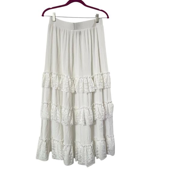 Jerry T New York Tiered Lace Ruffle Midi Skirt Boho Size XL - Picture 2 of 11